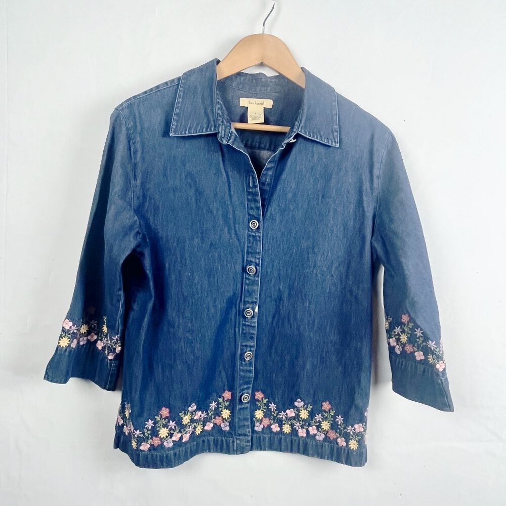 2/$30 Bechamel Denim 100% Cotton Floral Button Down Top Small